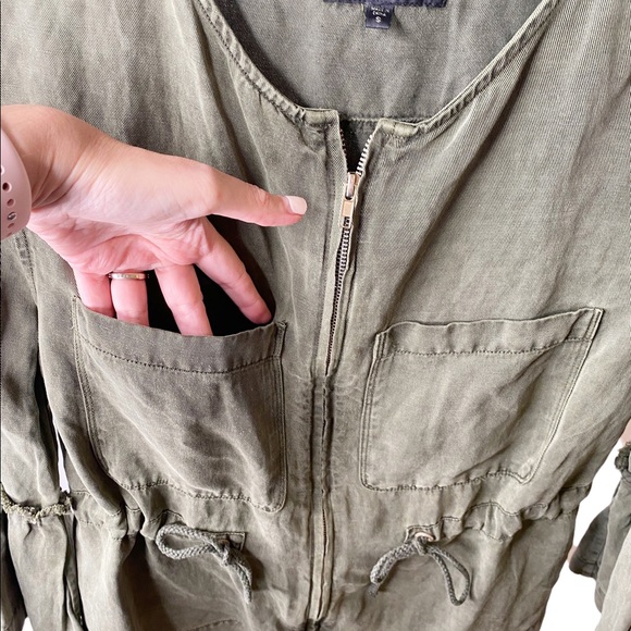 Sanctuary Olive Green Military Frill Ruffle Linen Utility Jacket Bell Sleeves S - Picture 13 of 14